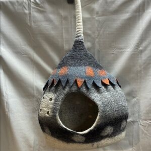Gray and Orange Felted Cat Cave approximately 28 inches across made in Nepal